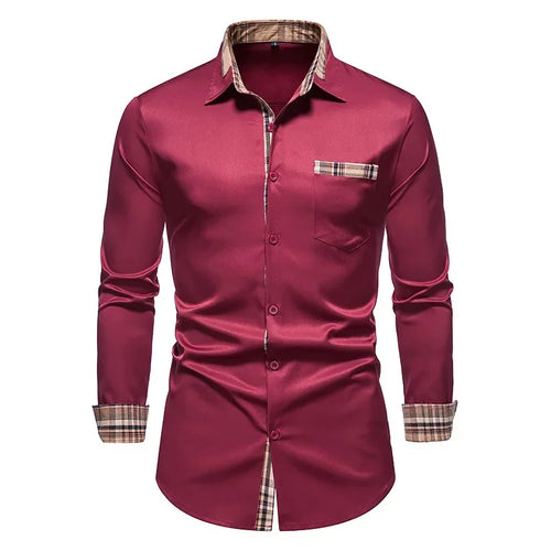 Men's Formal Slim Fit Long Sleeve Button-Up Shirt with Pocket