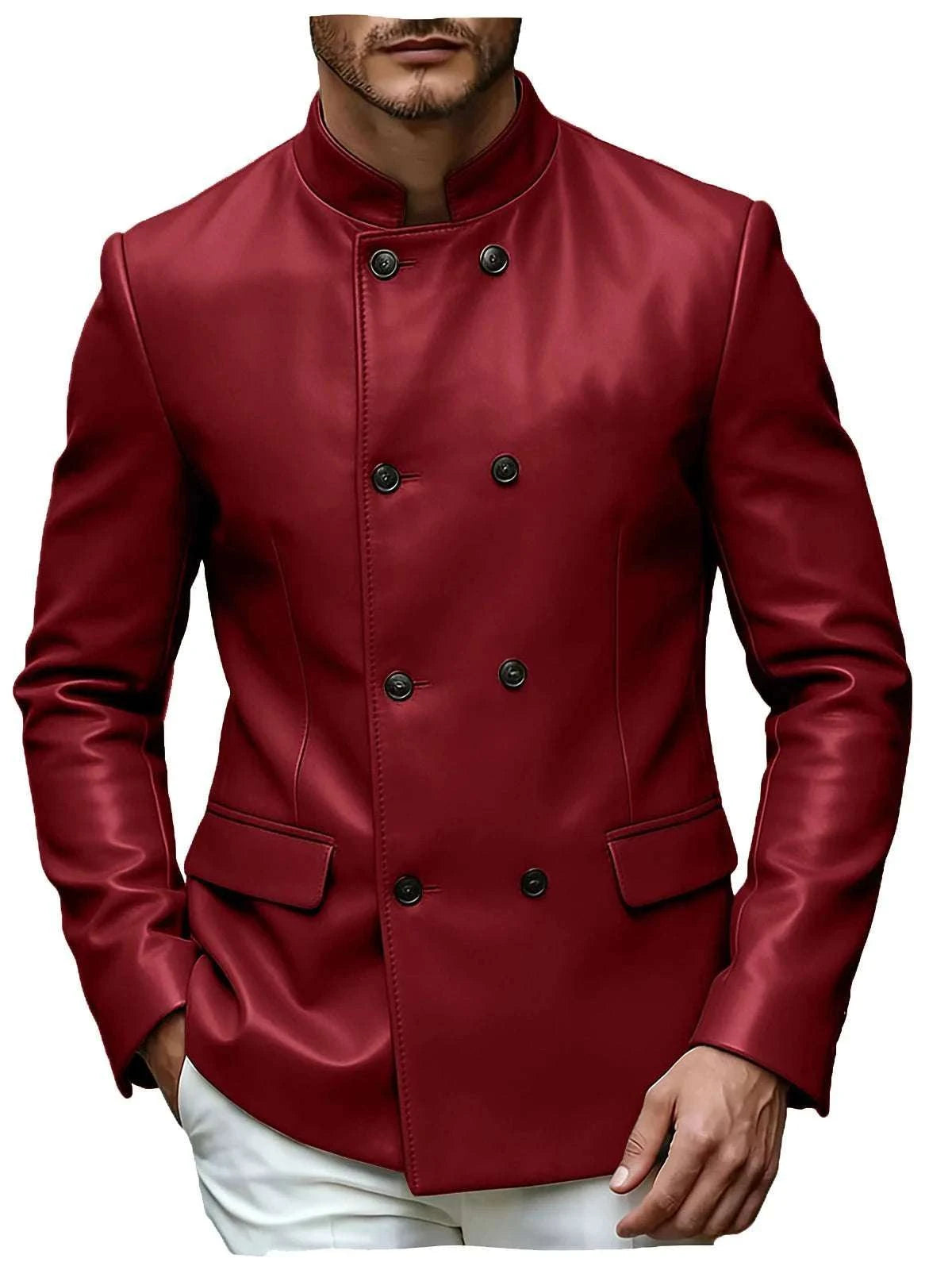 Men’s Stand Collar Faux Leather Double Breasted Blazer Koala Sydney 