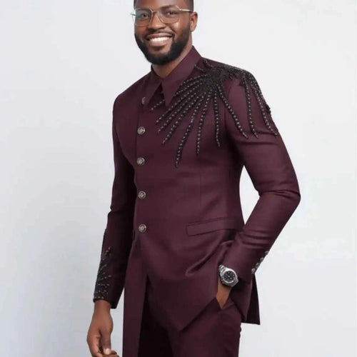 Elegant Men Suits 2 Pieces Jacket Pants Skinny Fashion Beaded Groom Wedding Tuxedos Casual Occasion Customized Koala Sydney 