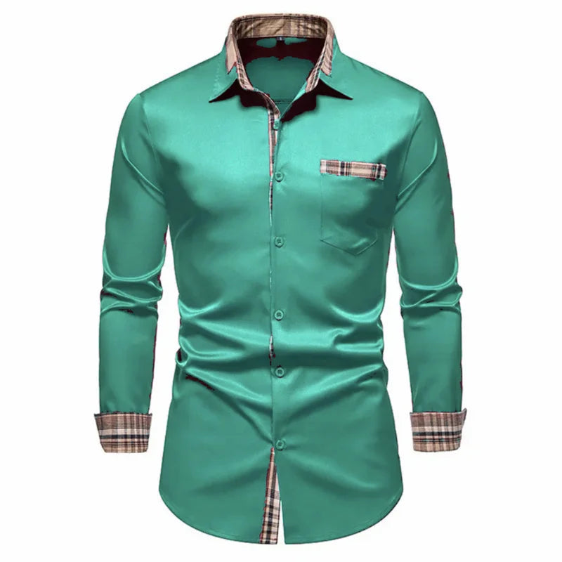 Men's Formal Slim Fit Long Sleeve Button-Up Shirt with Pocket