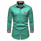 Men's Formal Slim Fit Long Sleeve Button-Up Shirt with Pocket