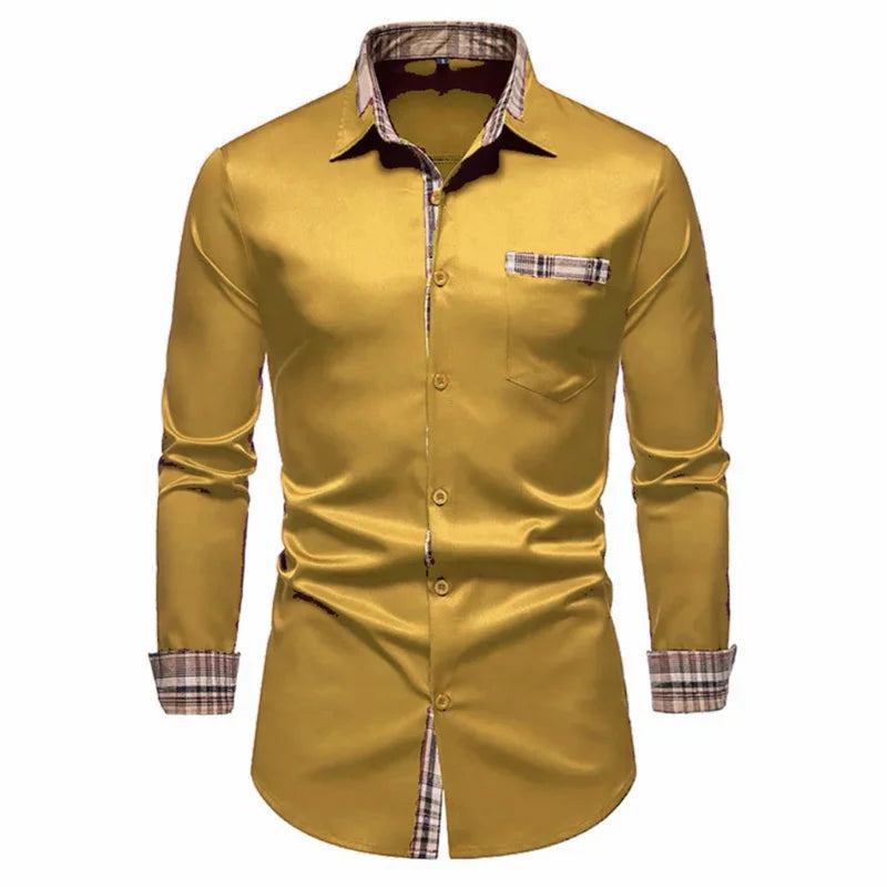 Men's Formal Slim Fit Long Sleeve Button-Up Shirt with Pocket