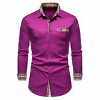 Men's Formal Slim Fit Long Sleeve Button-Up Shirt with Pocket
