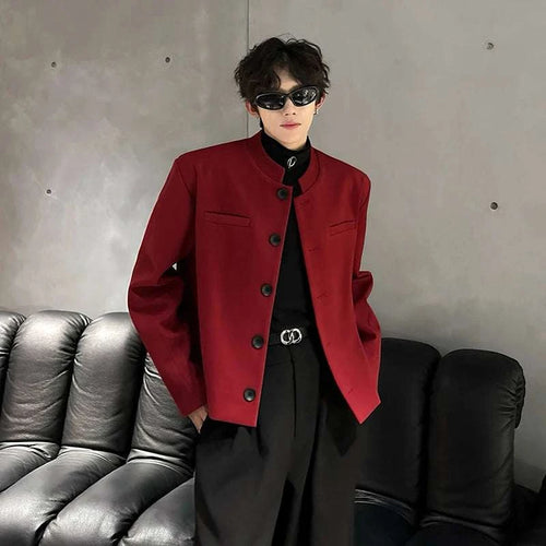 Wine Red Blazers Men Suit Jackets Casual Stand Collar Solid Color Male Short Coats Korean Trendy Men's Clothing Autumn New Koala Sydney 