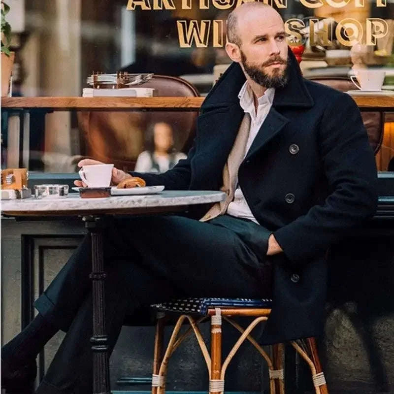 Men's Classic Double-Breasted Long Peacoat Male Jackets Koala Sydney 