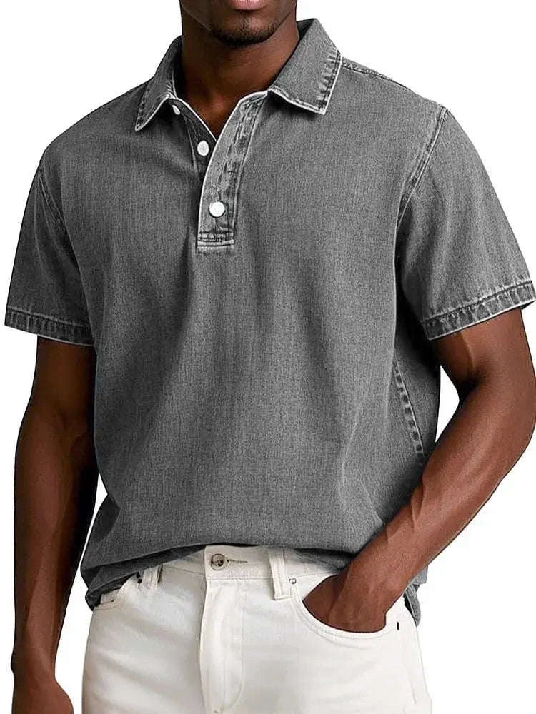 Vintage Men's Solid Polo Shirt Short Sleeve Casual Summer Retro Lapel T-Shirt Koala Sydney 