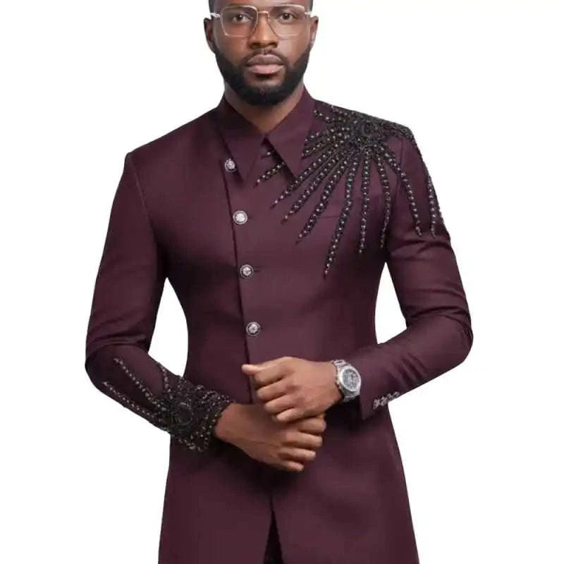Elegant Men Suits 2 Pieces Jacket Pants Skinny Fashion Beaded Groom Wedding Tuxedos Casual Occasion Customized Koala Sydney 