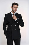 Slim Fit Double-Breasted Black Men’s Suit with Silver-Tone Metal Buttons – Wessi