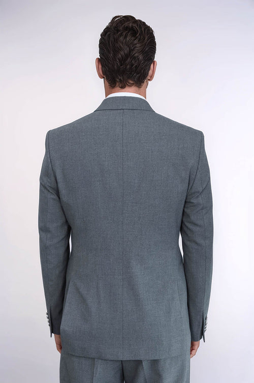 Slim Fit Double-Breasted Grey Men’s Suit with Silver-Tone Metal Buttons – Wessi