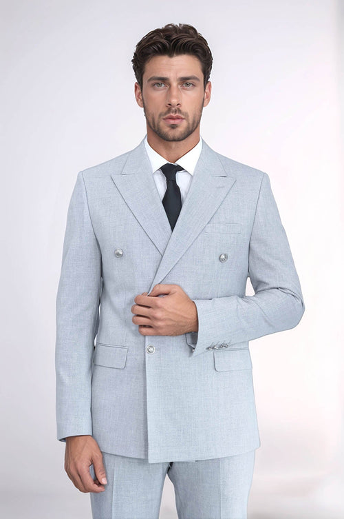 Slim Fit Double-Breasted Anthracite Men’s Suit with Silver-Tone Metal Buttons – Wessi