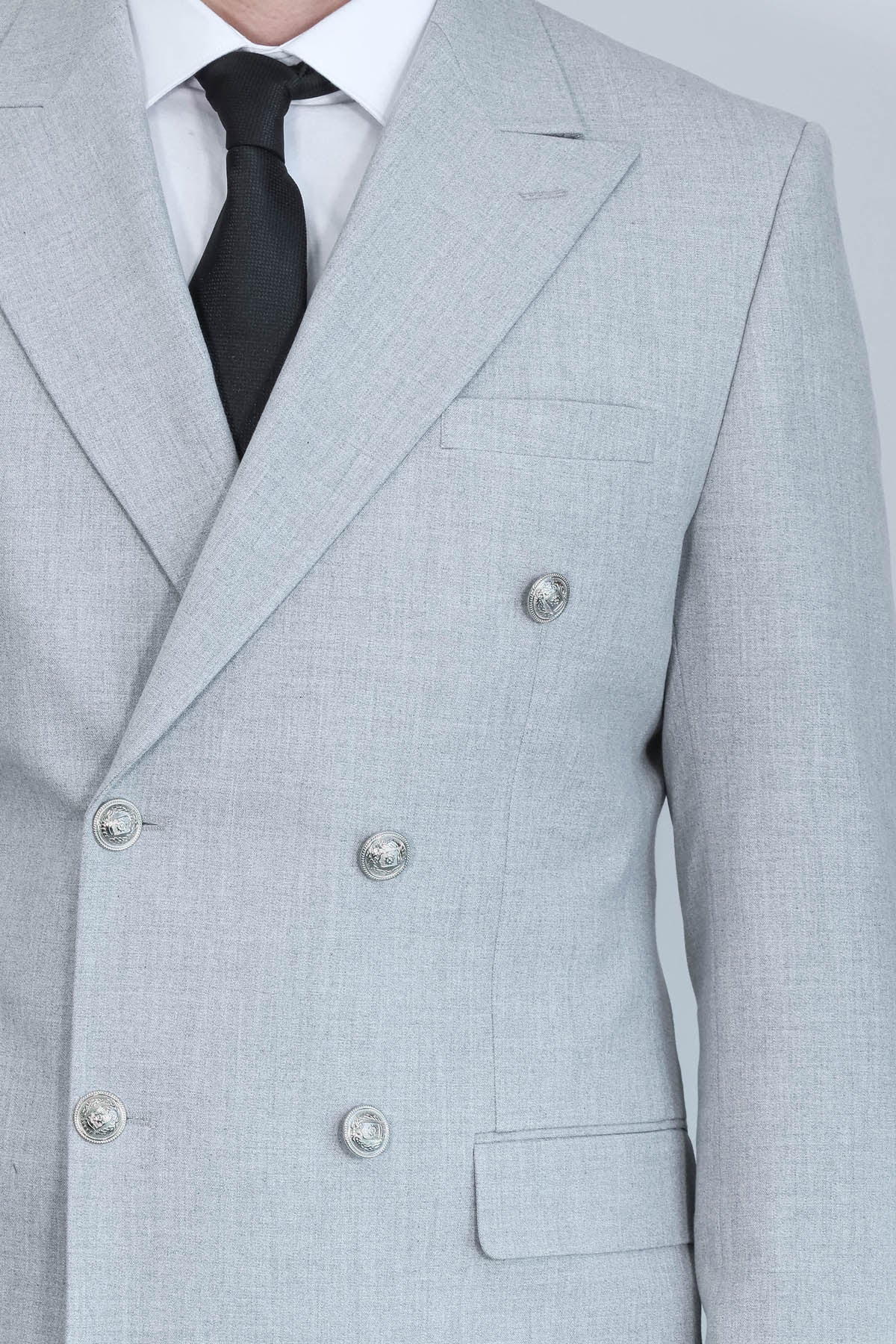Slim Fit Double-Breasted Anthracite Men’s Suit with Silver-Tone Metal Buttons – Wessi