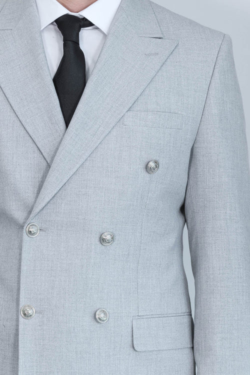 Slim Fit Double-Breasted Anthracite Men’s Suit with Silver-Tone Metal Buttons – Wessi