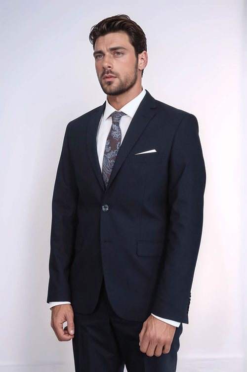 2 Buttons 2 Piece Navy Blue Men Suit - Wessi