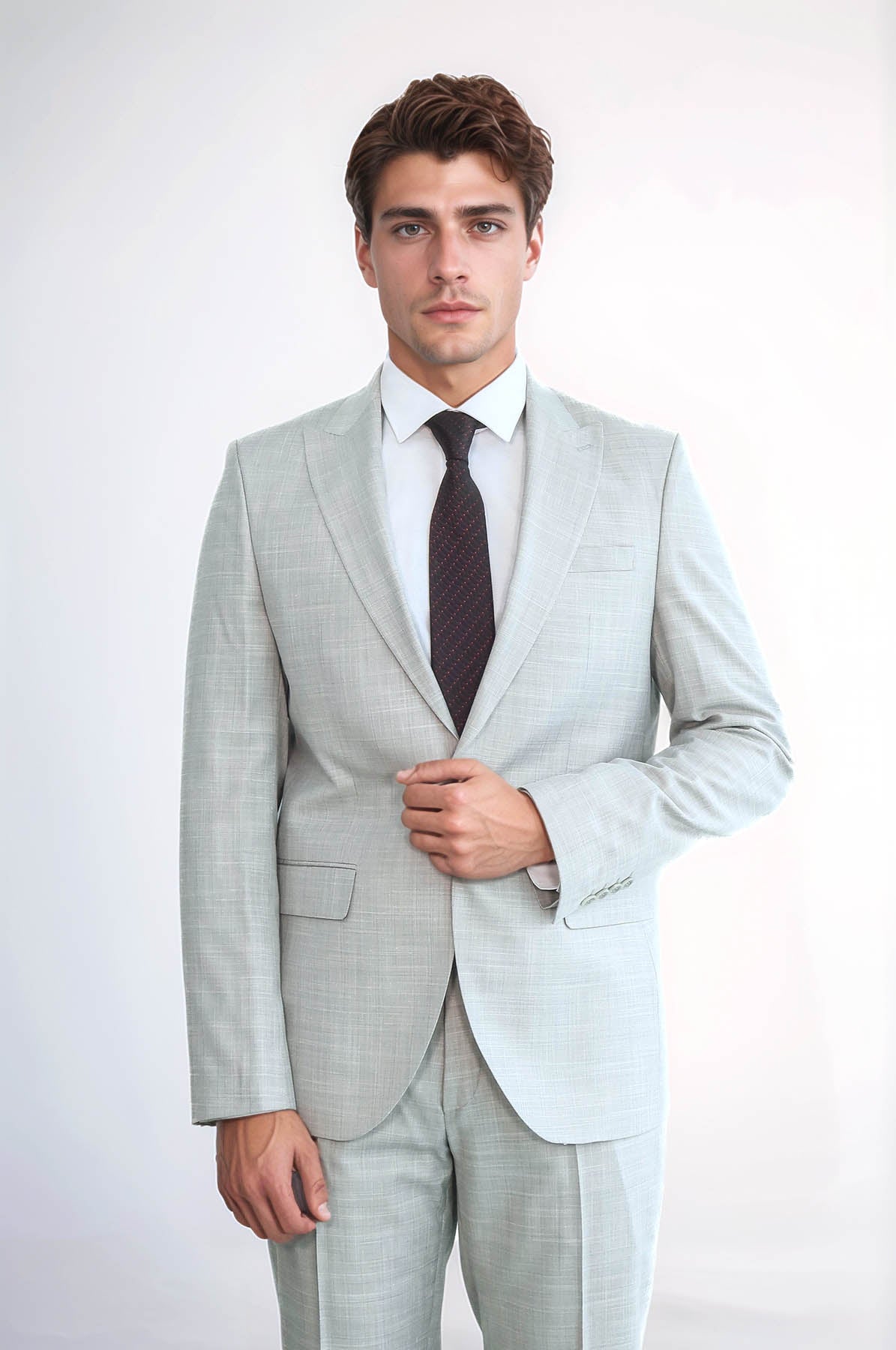 Two Piece Slim Fit Single Button Light Grey Men Suit - Wessi