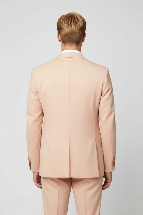 Two Piece Slim Fit Single Button Peach Colour Men Suit - Wessi