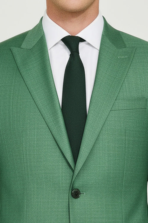 Two Piece Slim Fit Single Button Green Men Suit - Wessi