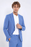 Patterned 2 Piece Slim Fit Light Blue Men Suit - Wessi