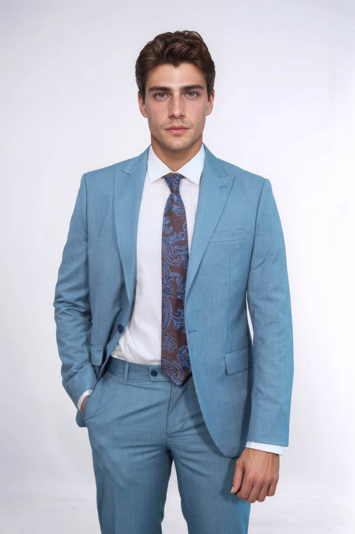 Patterned 2 Piece Slim Fit Oil Green Men Suit - Wessi