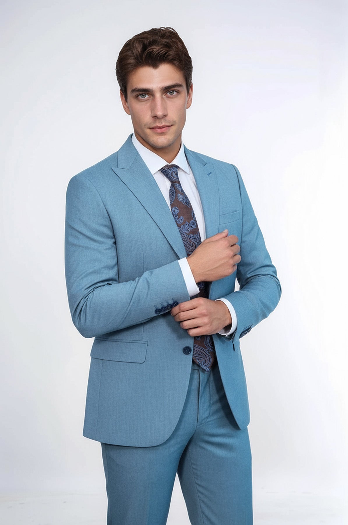 Patterned 2 Piece Slim Fit Oil Green Men Suit - Wessi