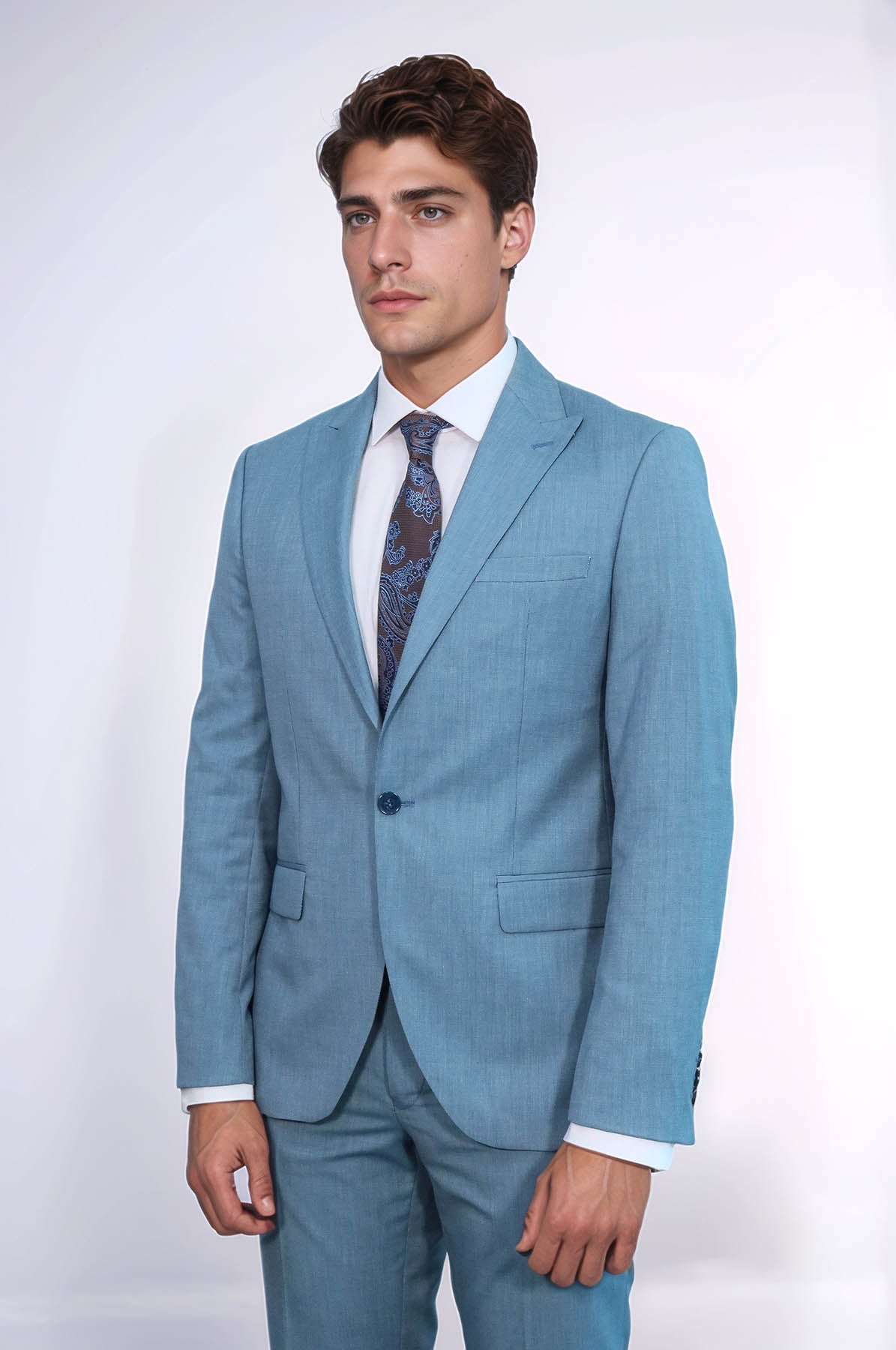 Patterned 2 Piece Slim Fit Oil Green Men Suit - Wessi