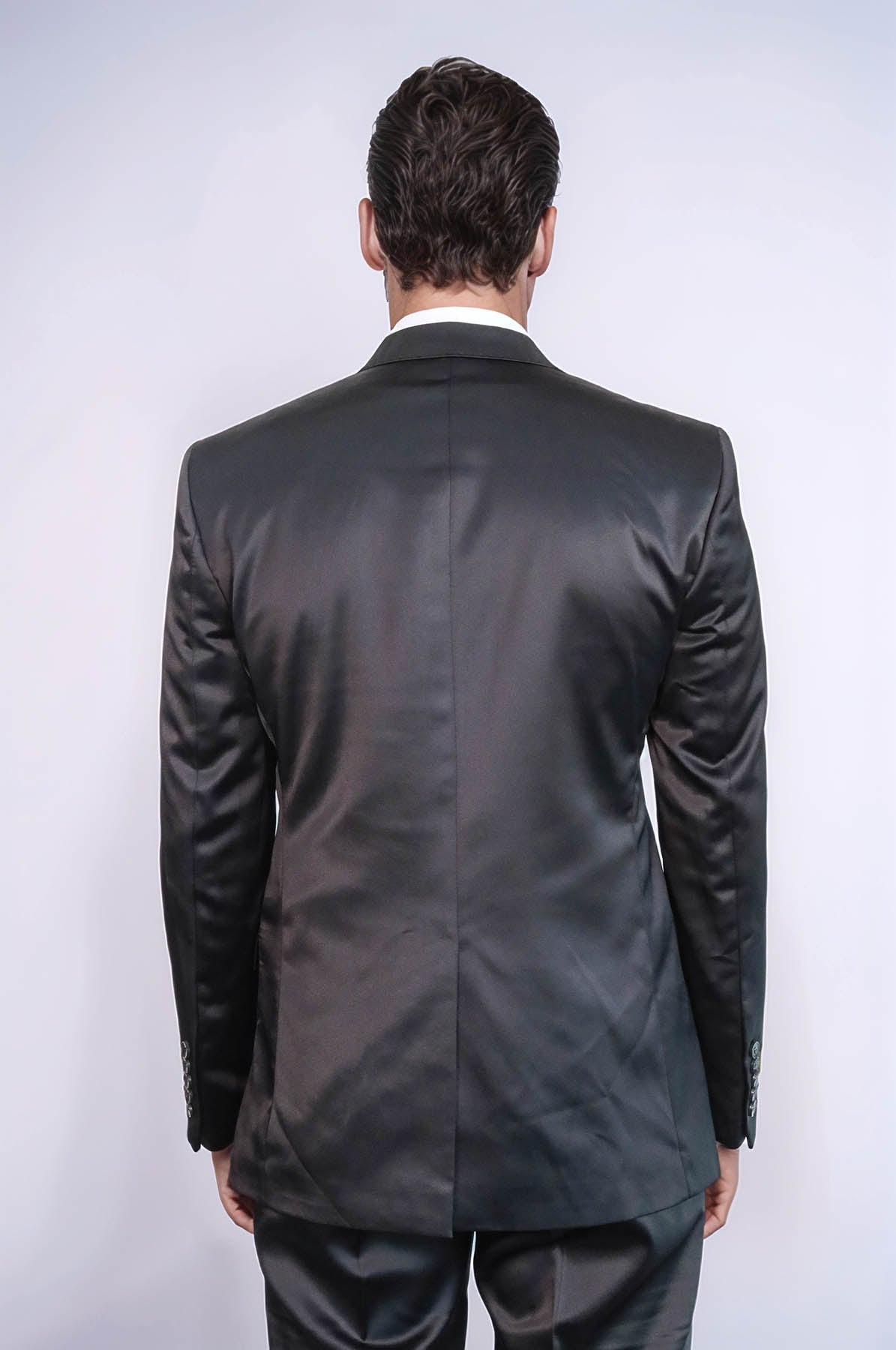 Two Piece Two Buttons Modeled Lapel Satin Black Men Groom Suit