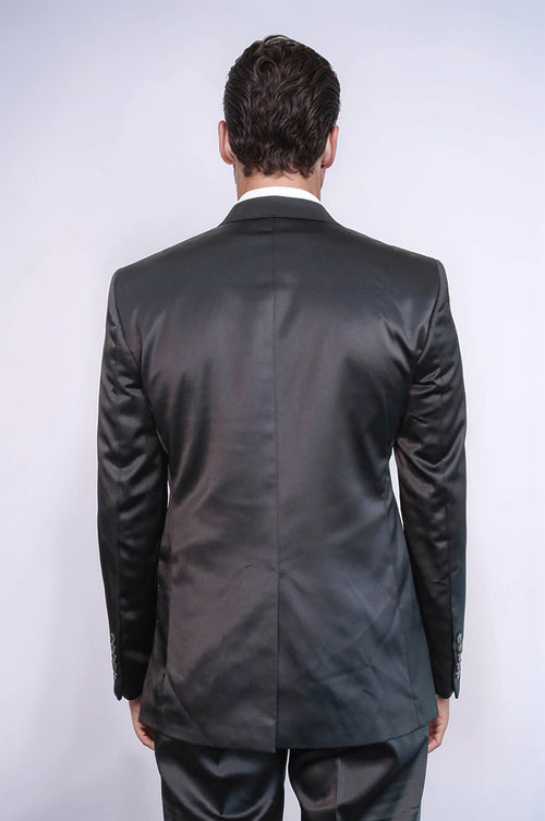 Two Piece Two Buttons Modeled Lapel Satin Black Men Groom Suit