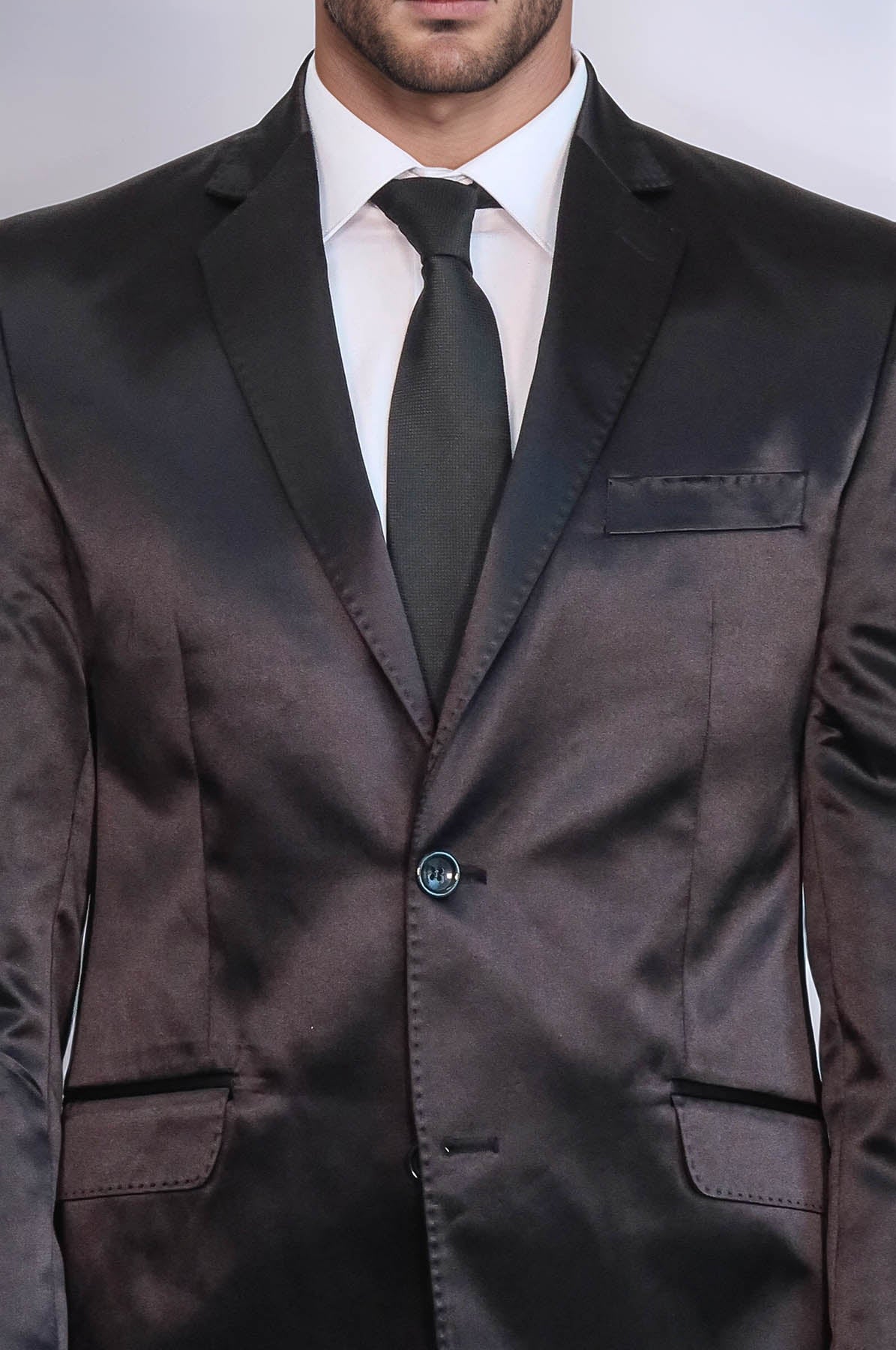 Two Piece Two Buttons Modeled Lapel Satin Black Men Groom Suit