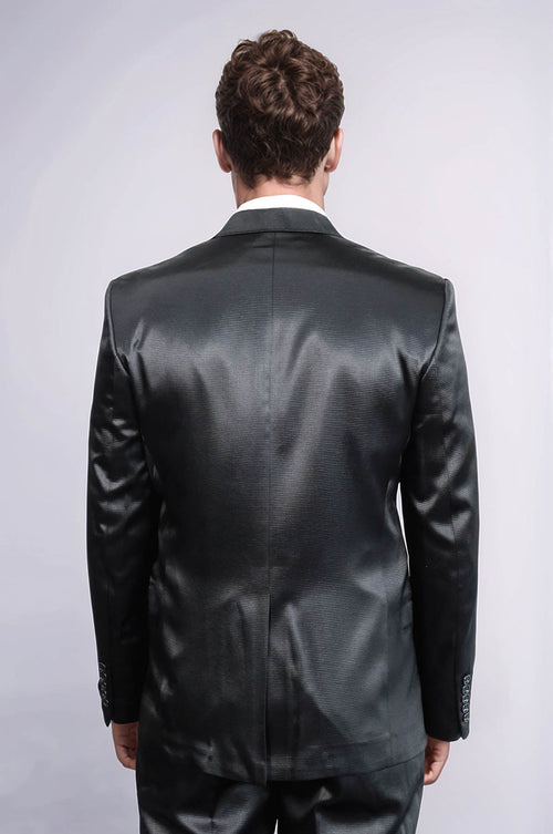 Two Piece Two Buttons Patterned Satin Black Men Suit