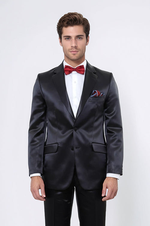 Two Piece Two Buttons Modeled Lapel Satin Black Men Groom Suit