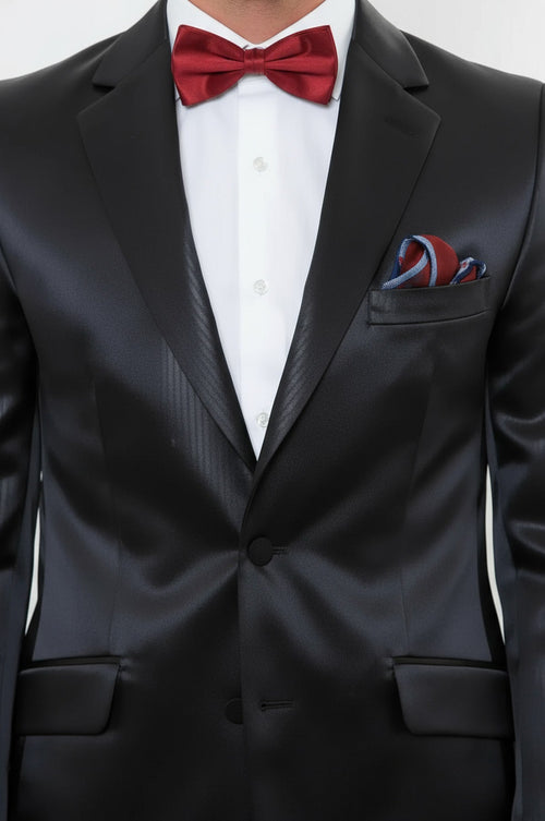 Two Piece Two Buttons Modeled Lapel Satin Black Men Groom Suit