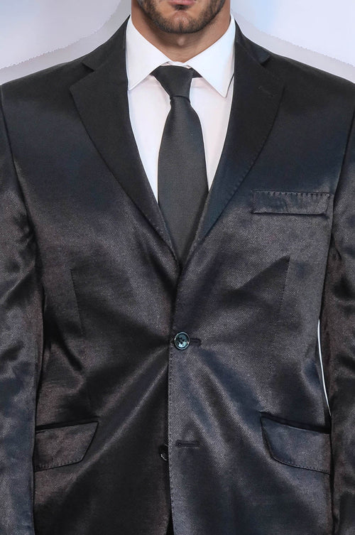 Two Buttons Two Piece Slim Fit Satin Black Men Suit