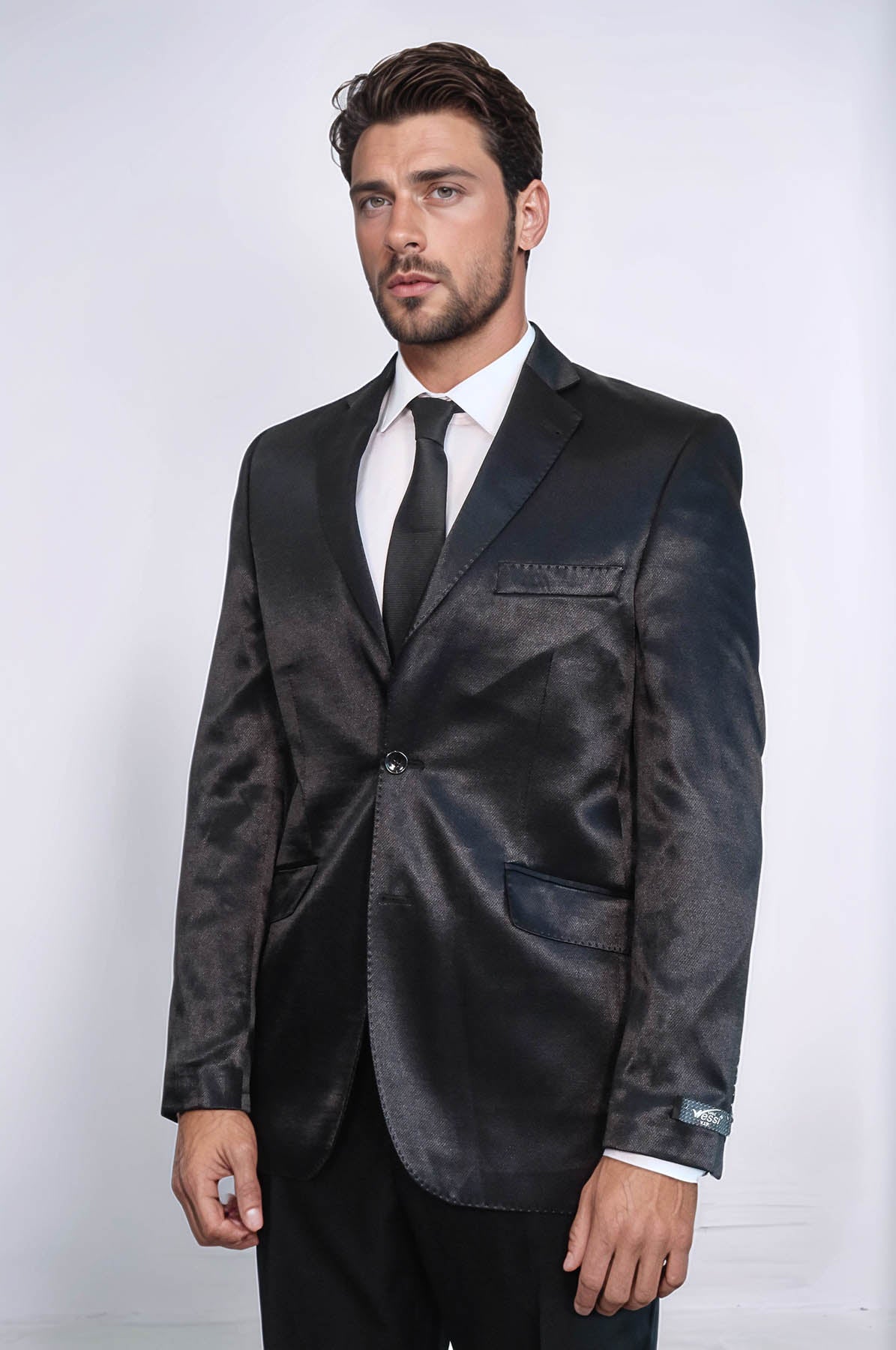 Two Buttons Two Piece Slim Fit Satin Black Men Suit