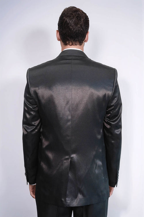 Two Buttons Two Piece Slim Fit Satin Black Men Suit