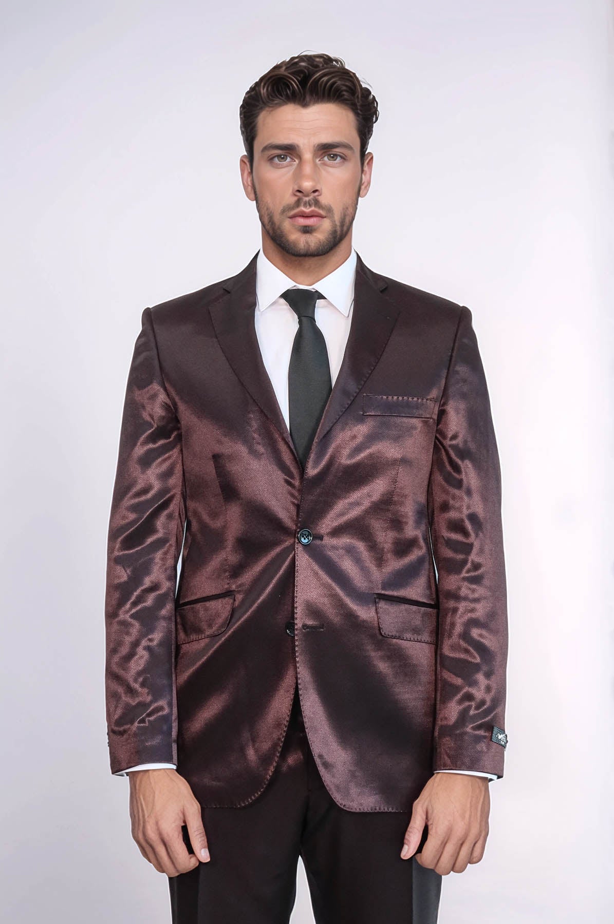 Two Buttons Two Piece Slim Fit Satin Brown Men Suit