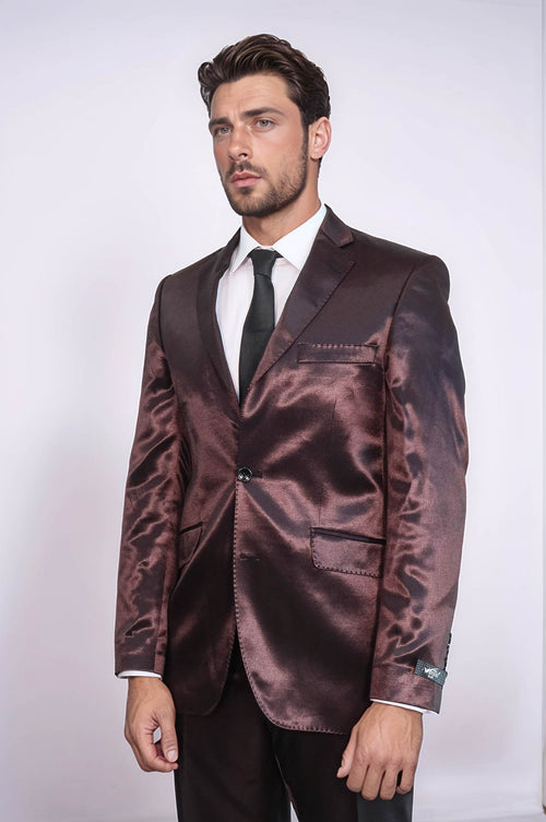 Two Buttons Two Piece Slim Fit Satin Brown Men Suit