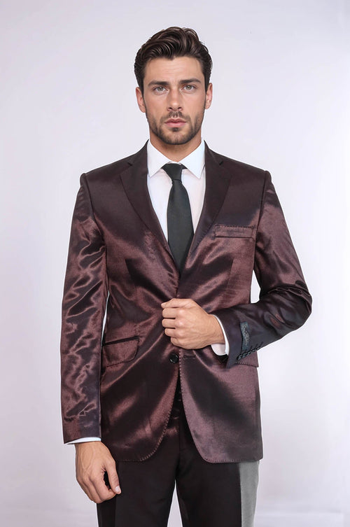 Two Buttons Two Piece Slim Fit Satin Brown Men Suit