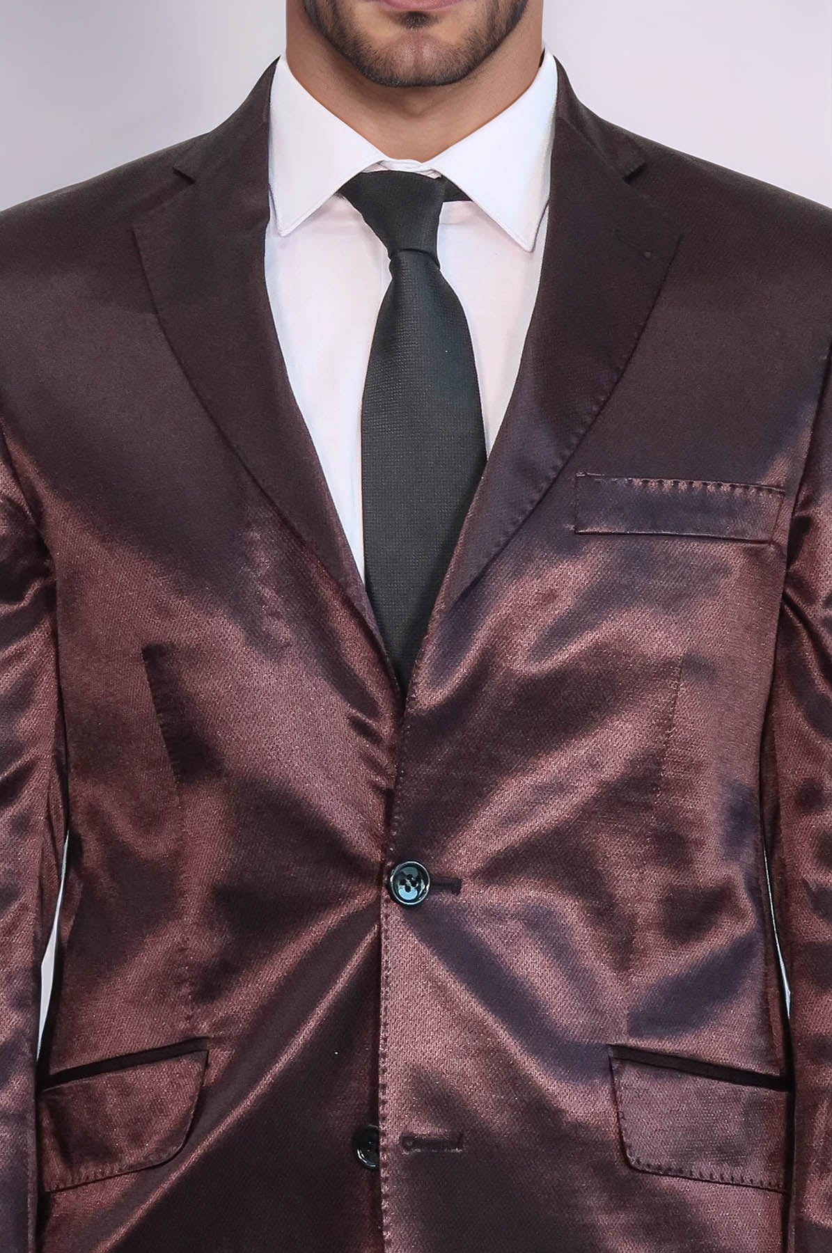 Two Buttons Two Piece Slim Fit Satin Brown Men Suit