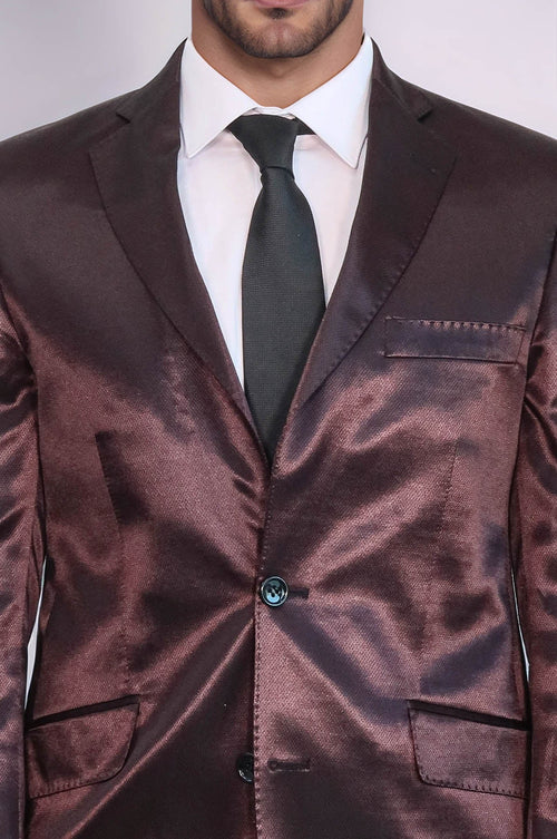 Two Buttons Two Piece Slim Fit Satin Brown Men Suit