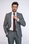 Striped Two Piece Grey Men Suit - Wessi