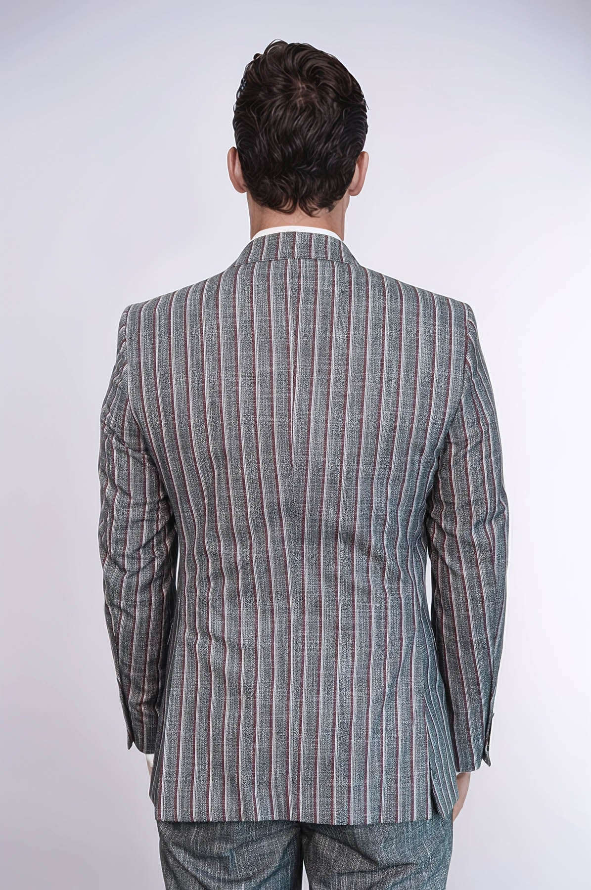 Striped Two Piece Grey Men Suit - Wessi