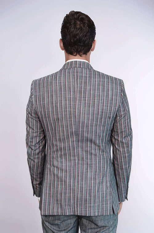 Striped Two Piece Grey Men Suit - Wessi