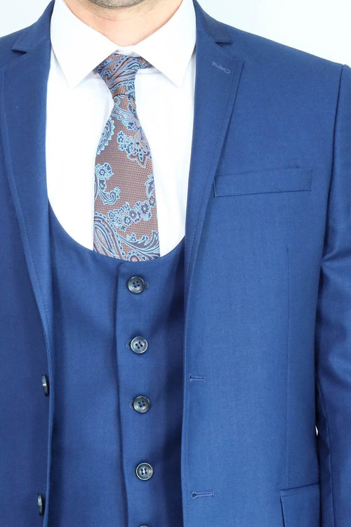 Plain Vested Navy Blue Men's Suit | Wessi