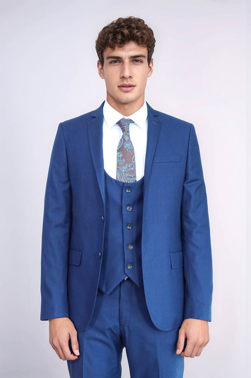 Plain Vested Navy Blue Men's Suit | Wessi