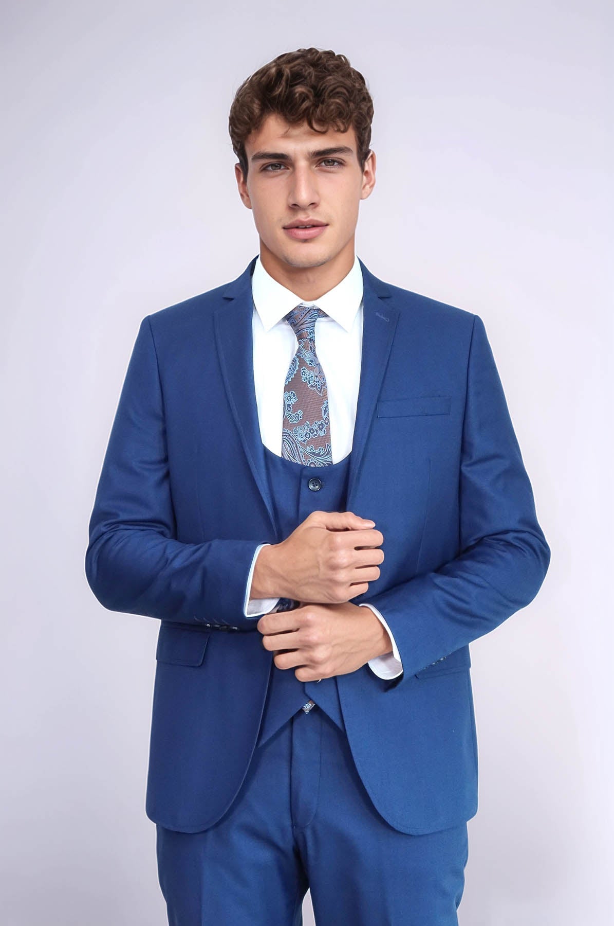 Plain Vested Navy Blue Men's Suit | Wessi