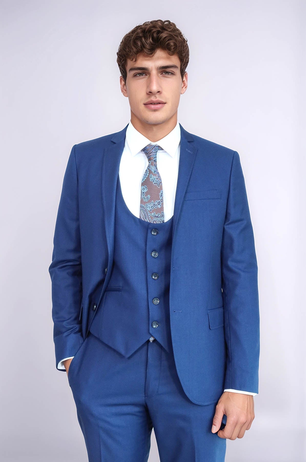 Plain Vested Navy Blue Men's Suit | Wessi