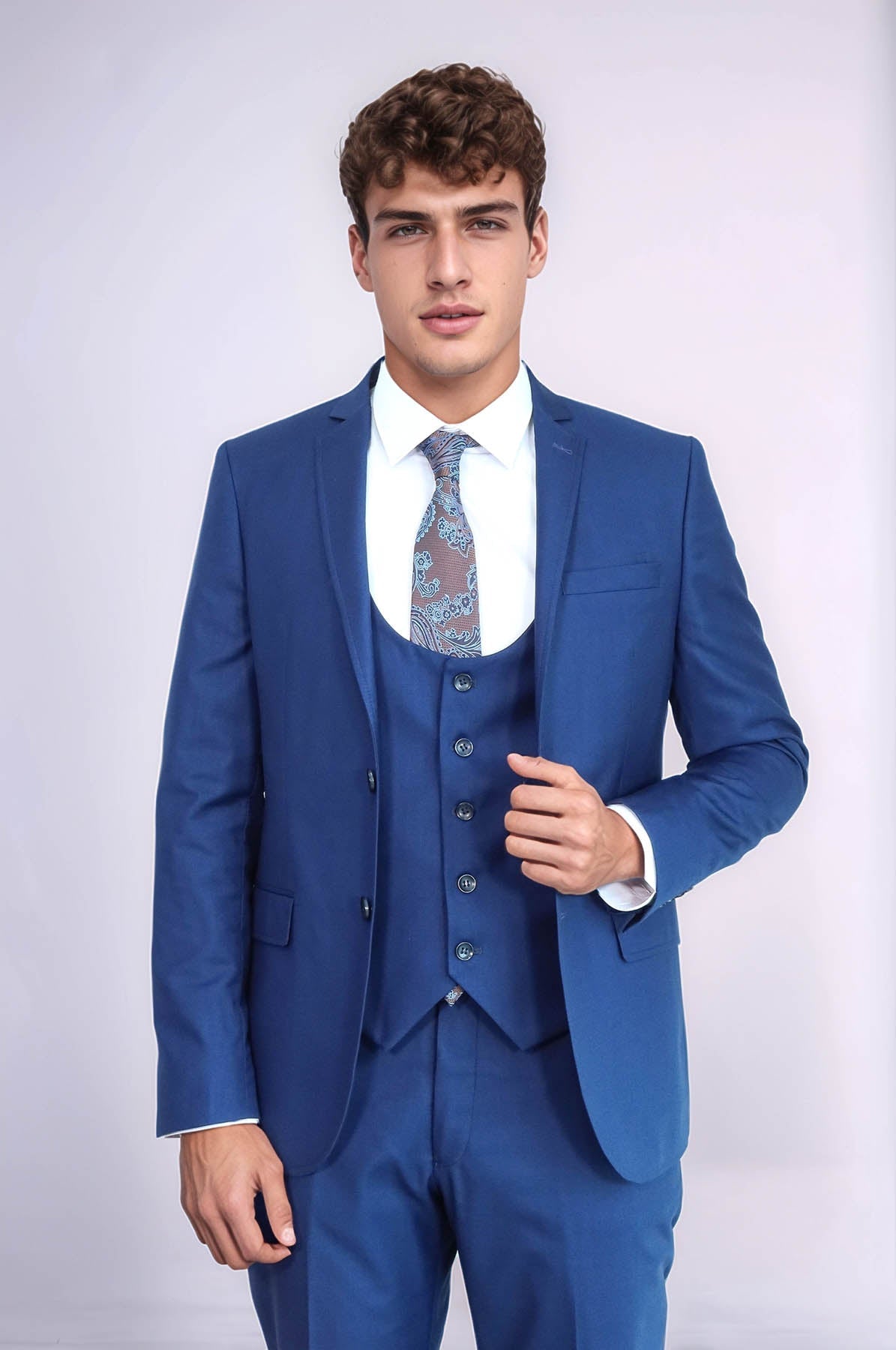 Plain Vested Navy Blue Men's Suit | Wessi