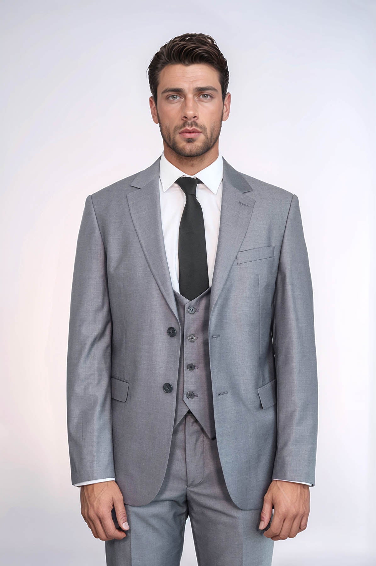 Grey Slim Fit Men's Suit with Vest | Wessi