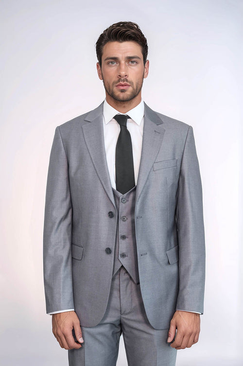 Grey Slim Fit Men's Suit with Vest | Wessi