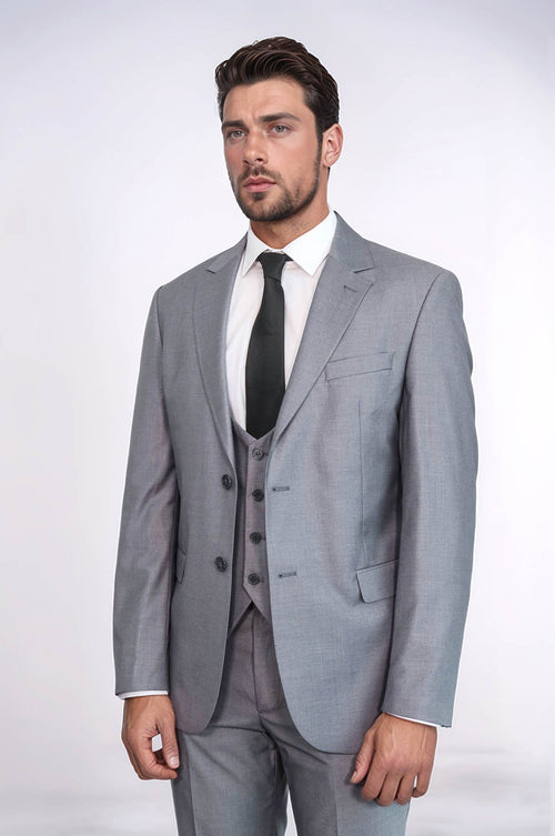 Grey Slim Fit Men's Suit with Vest | Wessi