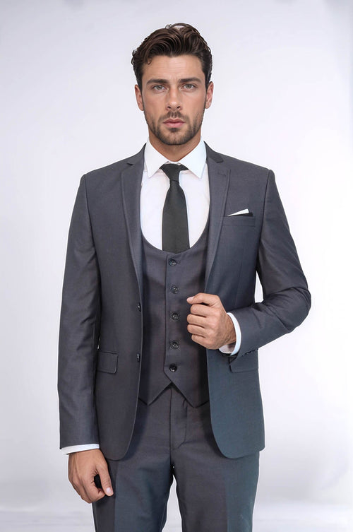 Plain Vested Anthracite Men's Suit | Wessi